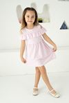 Striped Viscose Sleeve Ruffle Powder Girl's Dress