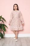 Floral Printed Crew Neck Girl's Dress