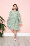 Floral Printed Crew Neck Girl's Dress