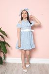 Square Patterned Girl's Dress with Hat