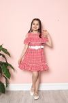 Square Patterned Girl's Dress with Hat