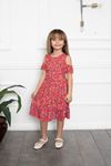 Flower Patterned Girl's Dress with Shoulder Window