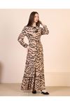 Zebra Patterned Women's Dress with Waist Belt