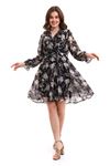Double-breasted Black Patterned Chiffon Dress
