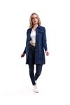 Navy Blue Long Women's Denim Jacket