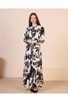 Leaf Patterned Women's Dress with Waist Belt