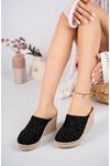 Padded Insole Plaid Knit Front Closed Stone Black Slippers