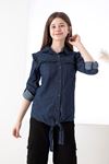Tie-on Folding Sleeve Girl's Denim Shirt