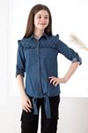 Tie-on Folding Sleeve Girl's Denim Shirt
