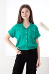 Short Sleeve Girl's Shirt with One Pocket