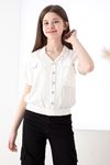 Short Sleeve Girl's Shirt with One Pocket