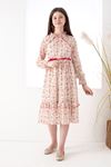 Flower Printed Girl's Dress with Belt