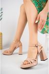 Angular Platform Tri-Band Nude Patent Leather Women's Sandals