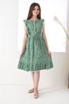 Patterned Girl's Dress with Ruffled Sleeves