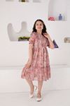 Flower Patterned Short Sleeve Girl's Dress