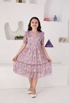 Flower Patterned Short Sleeve Girl's Dress