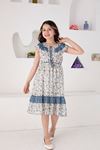 Collar Ruffle Patterned Girl's Dress