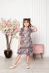 Flower Patterned Short Sleeve Girl's Dress