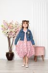 Patterned Girl's Dress with Denim Jacket