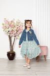 Patterned Girl's Dress with Denim Jacket