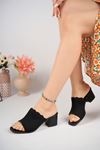 Black Tricot Women's Slippers with Heel