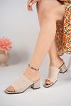 Beige Tricot Women's Slippers with Heel