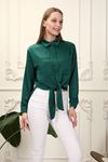 Green Women's Shirt with Tie Front