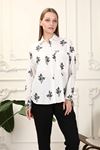 White Women's Leaf Patterned Shirt with Pockets