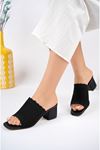 Black Tricot Women's Slippers with Heel