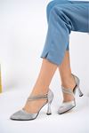 Silver Satin Three-Beaded Stone Silver Satin Peplum Shoes