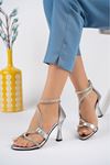 Goblet Heel Back Zipper Stone Silver Women's Sandals