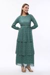 Three-tiered Green Women's Dress with Belt
