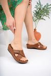 Orthopedic Sole Cross Banded Velcro Taba Women's Slippers