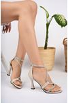 Goblet Heel Back Zipper Women's Sandals with Stones