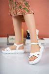 Orthopedic Padded Sole Cross Strap White Women's Sandals