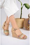 Multicolored Striped Straw Women's Sandals with Padded Sole