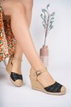 Black Striped Straw Women's Sandals with Padded Sole