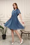 V Neck Midi Length Blue Women's Dress