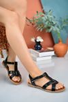 Black Women's Sandals with Cross Strap Poles