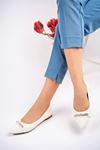 White Women's Babet with Pointed Molded Mesh Stone