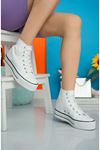Thick Sole Long White Linen Sneakers