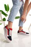Lace-up Navy Blue Red Garnished Women's Sneakers