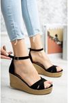 Padded Insole Closed Back Cross Strap Black Suede