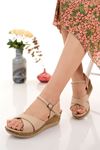 Filling Sole Beige Skin Cross Strap Women's Shoes