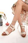 Beige Skin Women's Sandals with Single Strap Ankle Strap