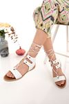 White Skin Women's Sandals with Single Strap Ankle Strap