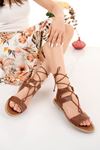 Tan Leather Women's Sandals with Single Strap Ankle Strap