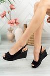 Padded Sole Open Front Black Skin Women's Shoes