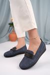 Orthopedic Sole Navy Blue Shoes with Stones