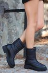 Front Zippered Ankle Elastic Black Snow Boots